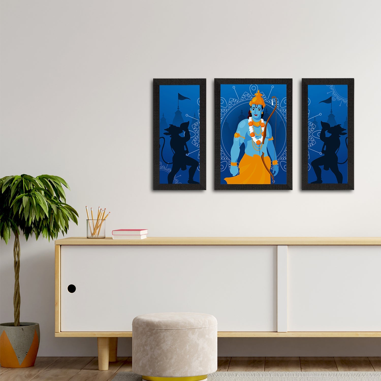 Set of 3 Lord Ram Satin Matt Textured UV Art Painting Kafalo