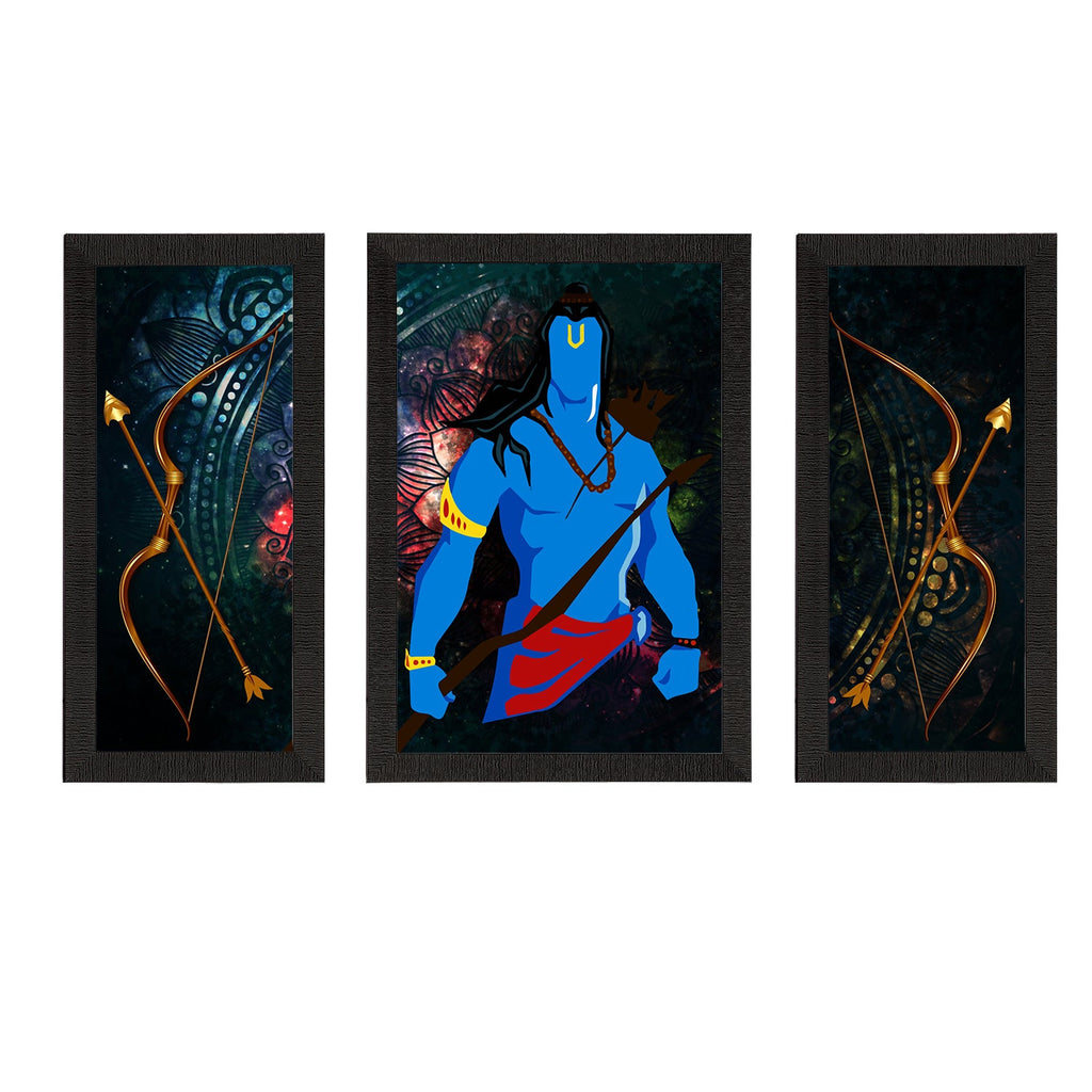Set of 3 Lord Ram Satin Matt Textured UV Art Painting Kafalo