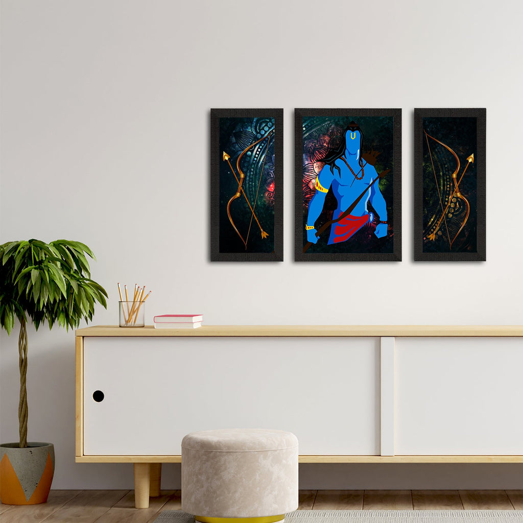Set of 3 Lord Ram Satin Matt Textured UV Art Painting Kafalo