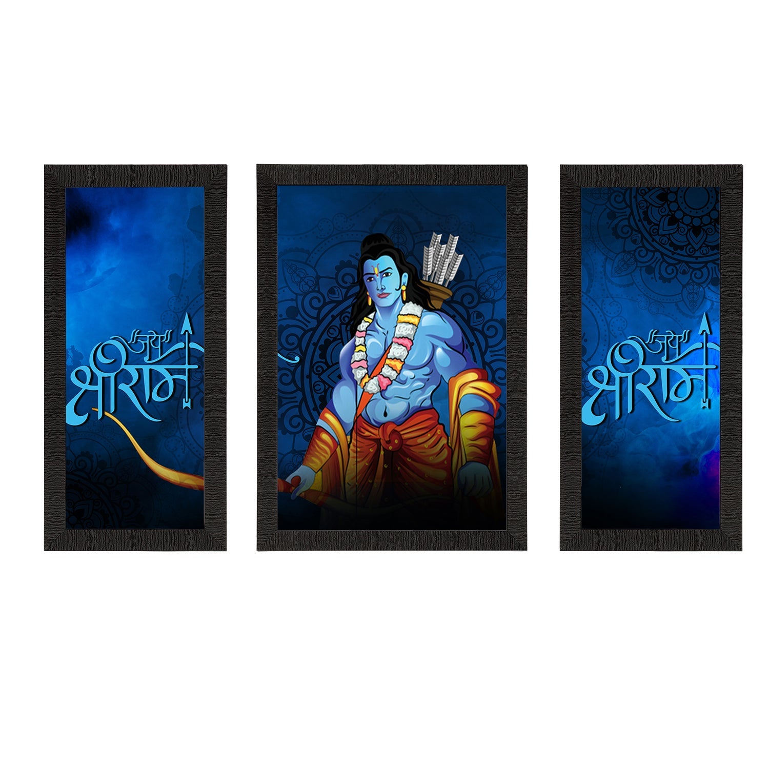 Set of 3 Lord Ram Satin Matt Textured UV Art Painting Kafalo