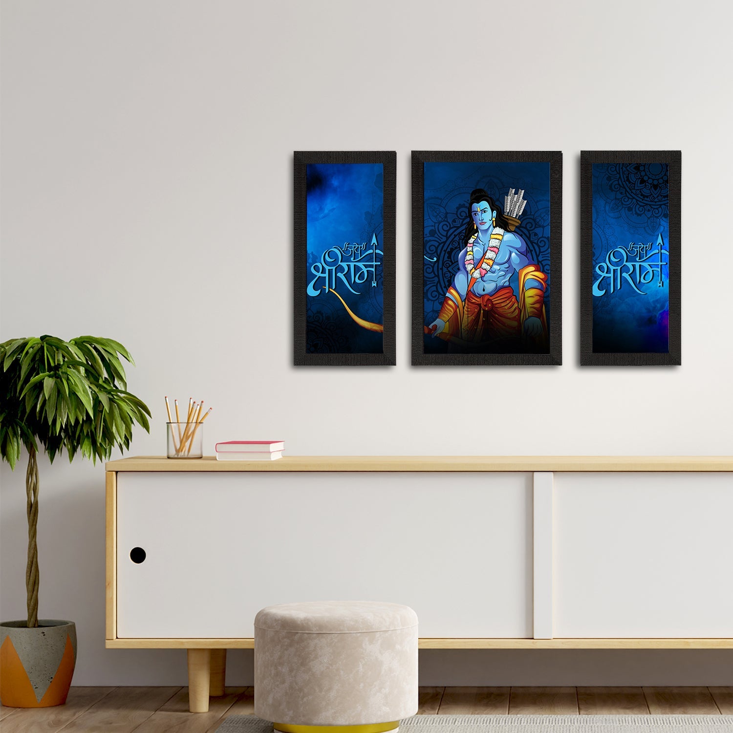 Set of 3 Lord Ram Satin Matt Textured UV Art Painting Kafalo