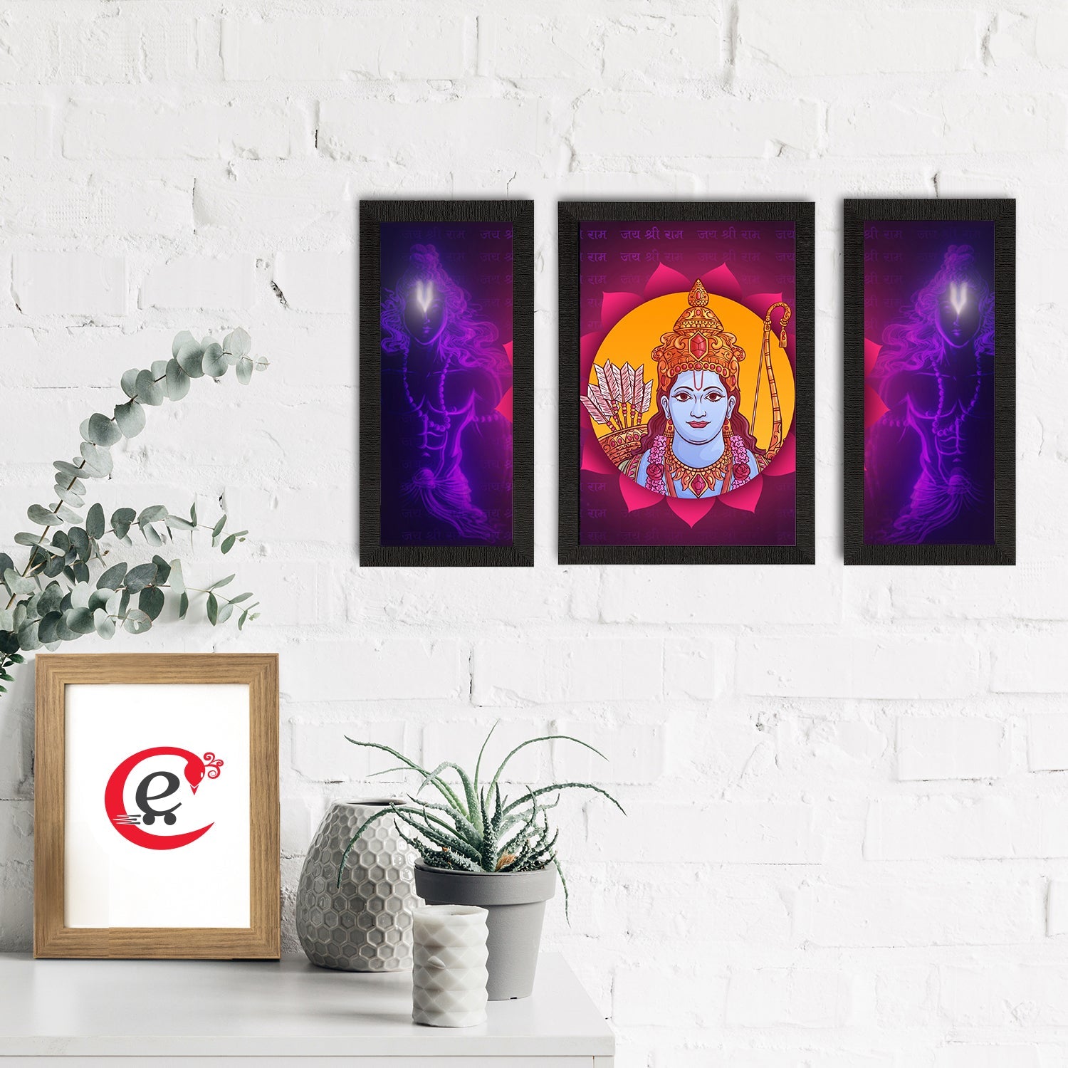 Set of 3 Lord Ram Satin Matt Textured UV Art Painting Kafalo