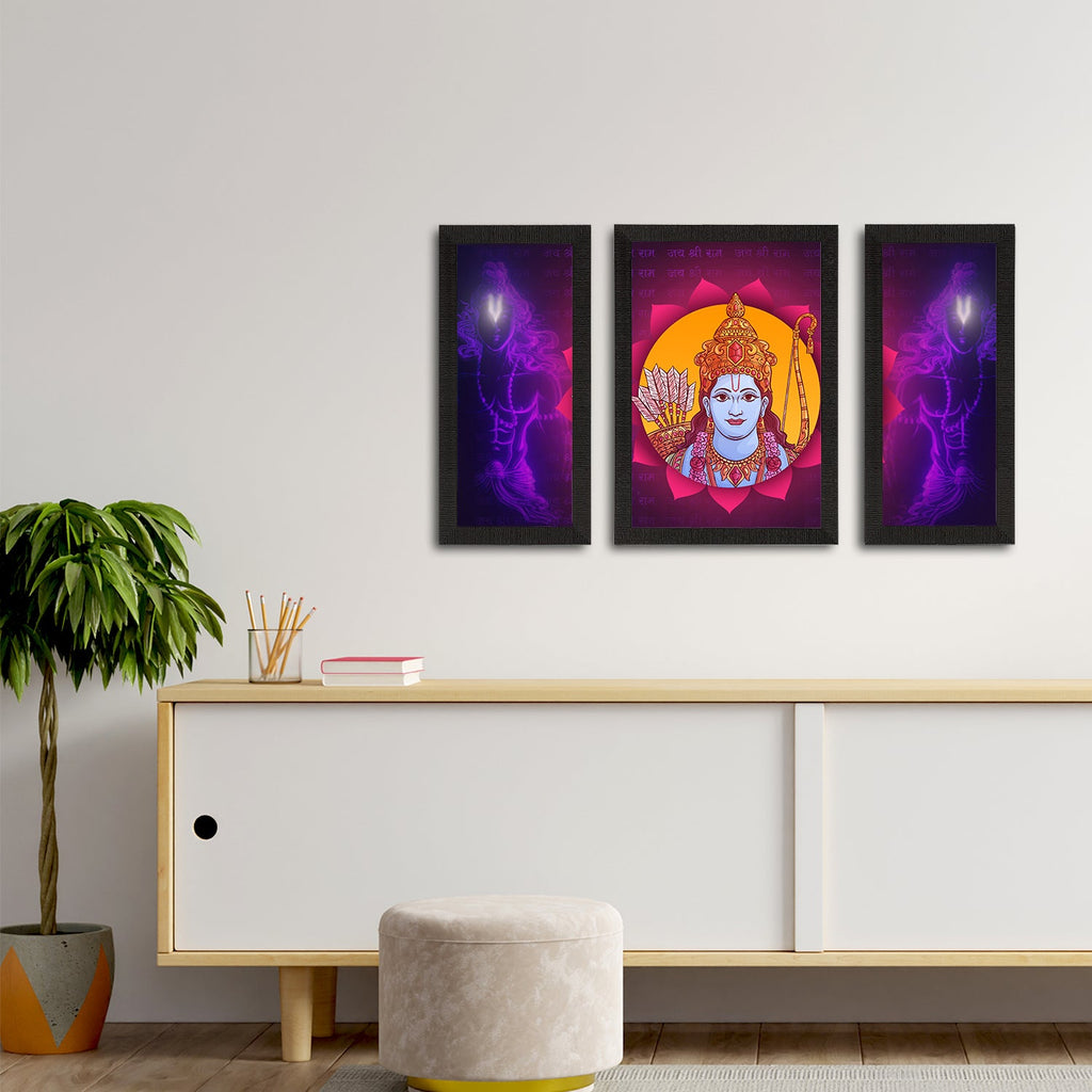 Set of 3 Lord Ram Satin Matt Textured UV Art Painting Kafalo