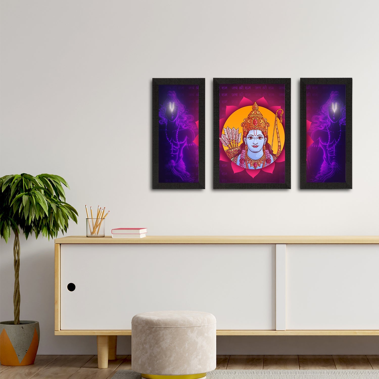 Set of 3 Lord Ram Satin Matt Textured UV Art Painting Kafalo