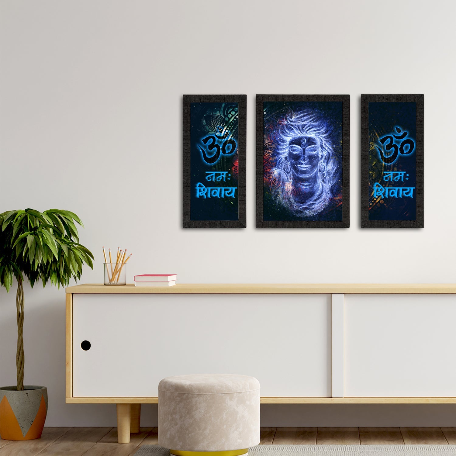 Set of 3 Lord Shiva Satin Matt Textured UV Art Painting Kafalo