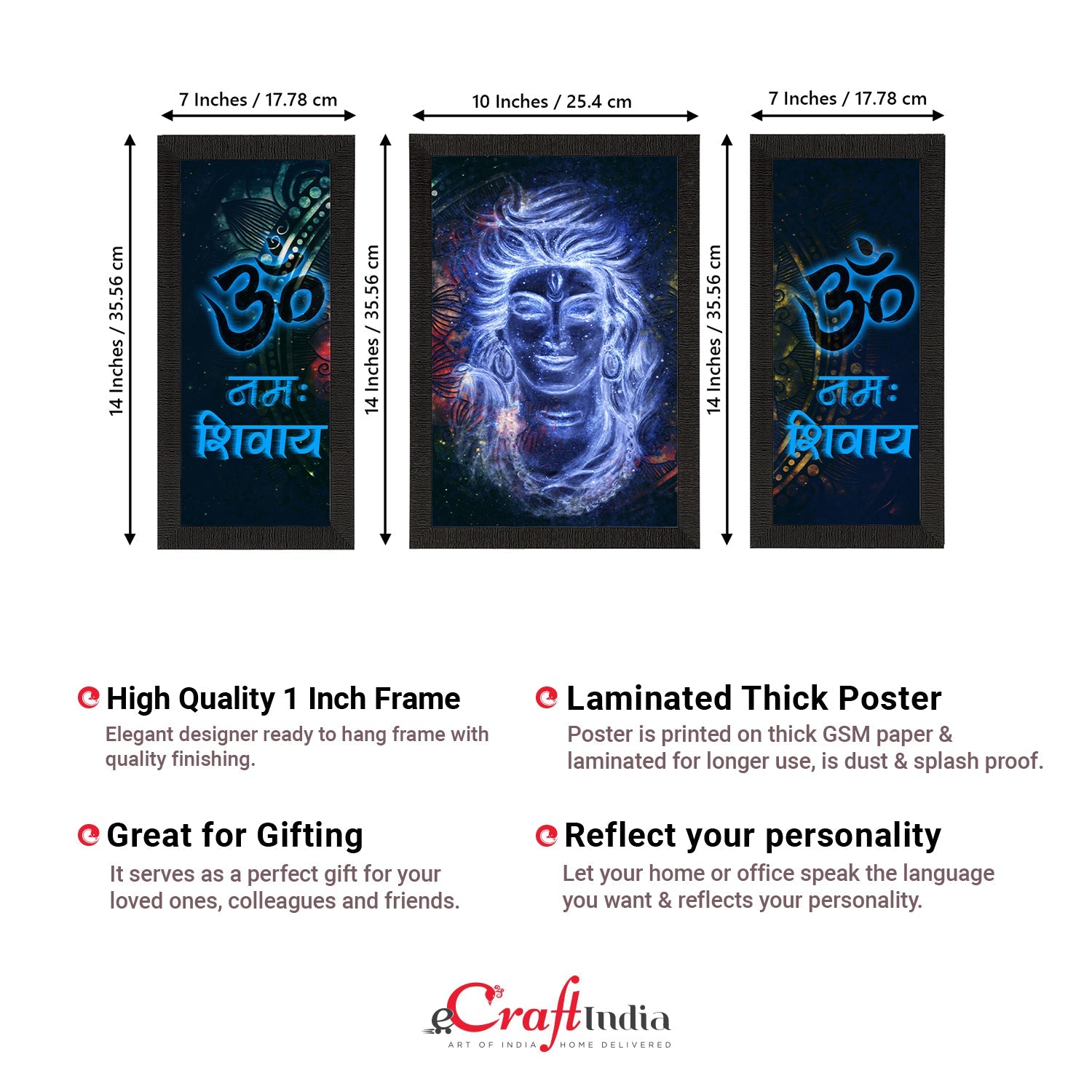 Set of 3 Lord Shiva Satin Matt Textured UV Art Painting Kafalo