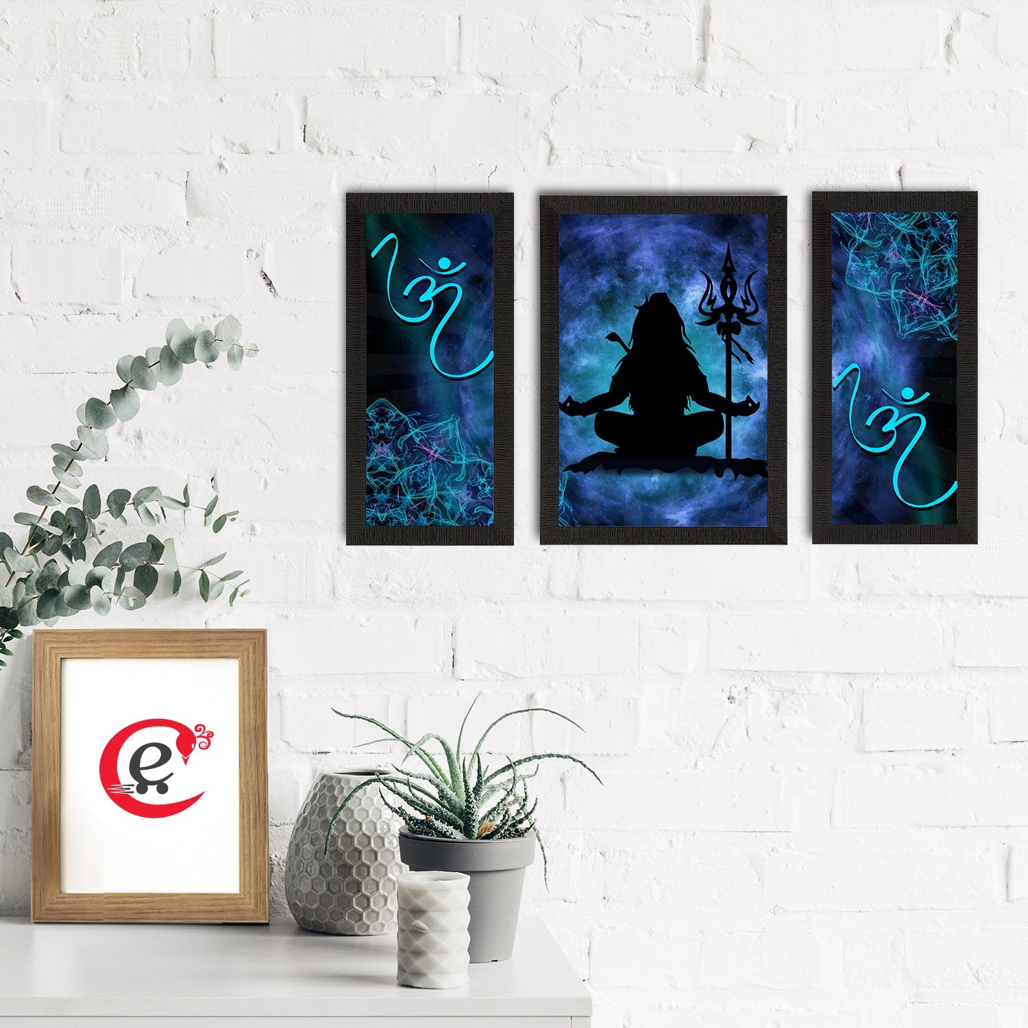 Set of 3 Lord Shiva Satin Matt Textured UV Art Painting Kafalo