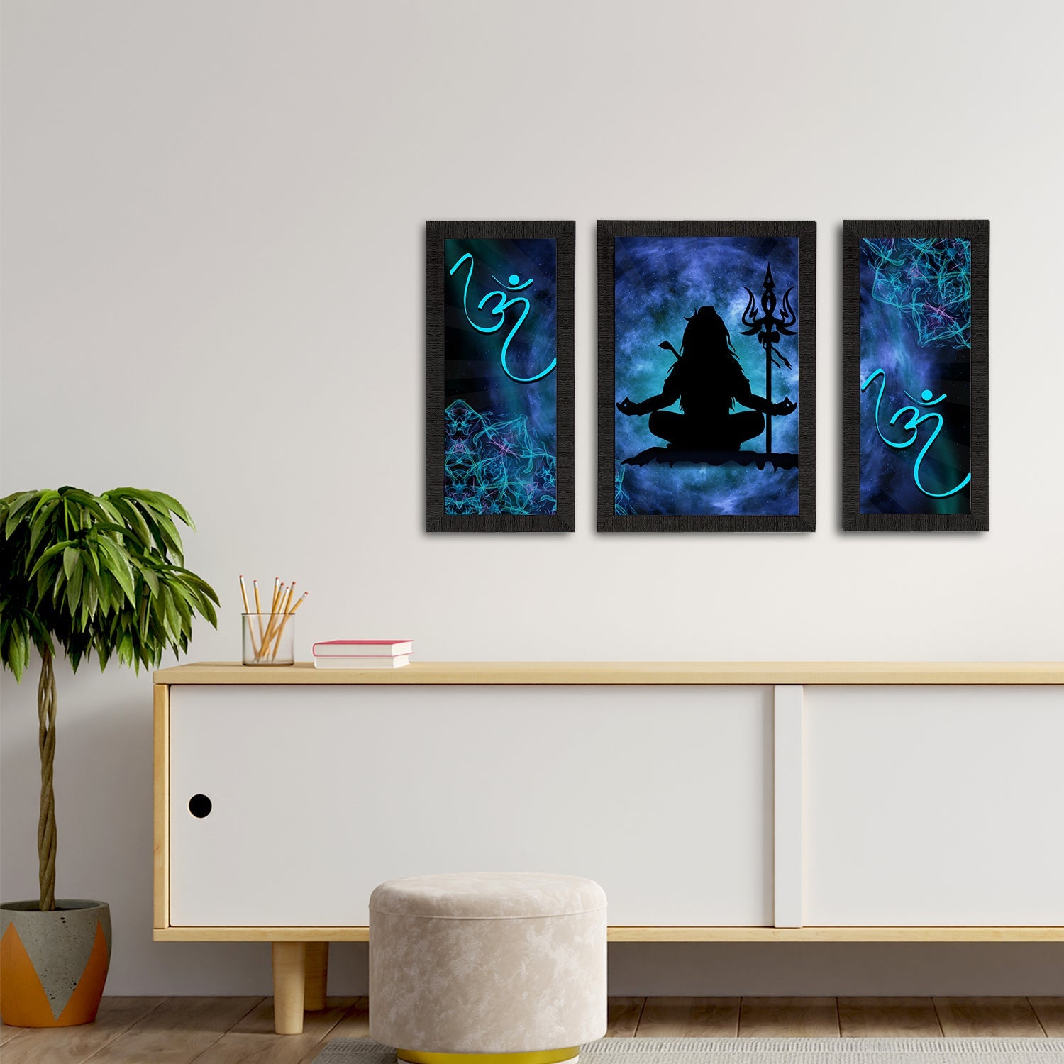 Set of 3 Lord Shiva Satin Matt Textured UV Art Painting Kafalo