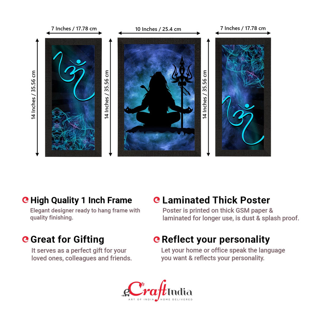 Set of 3 Lord Shiva Satin Matt Textured UV Art Painting Kafalo