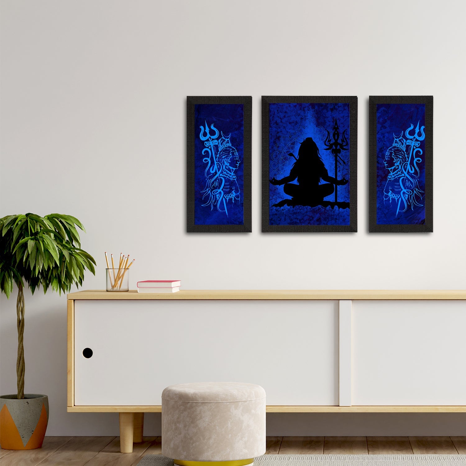Set of 3 Lord Shiva Satin Matt Textured UV Art Painting Kafalo