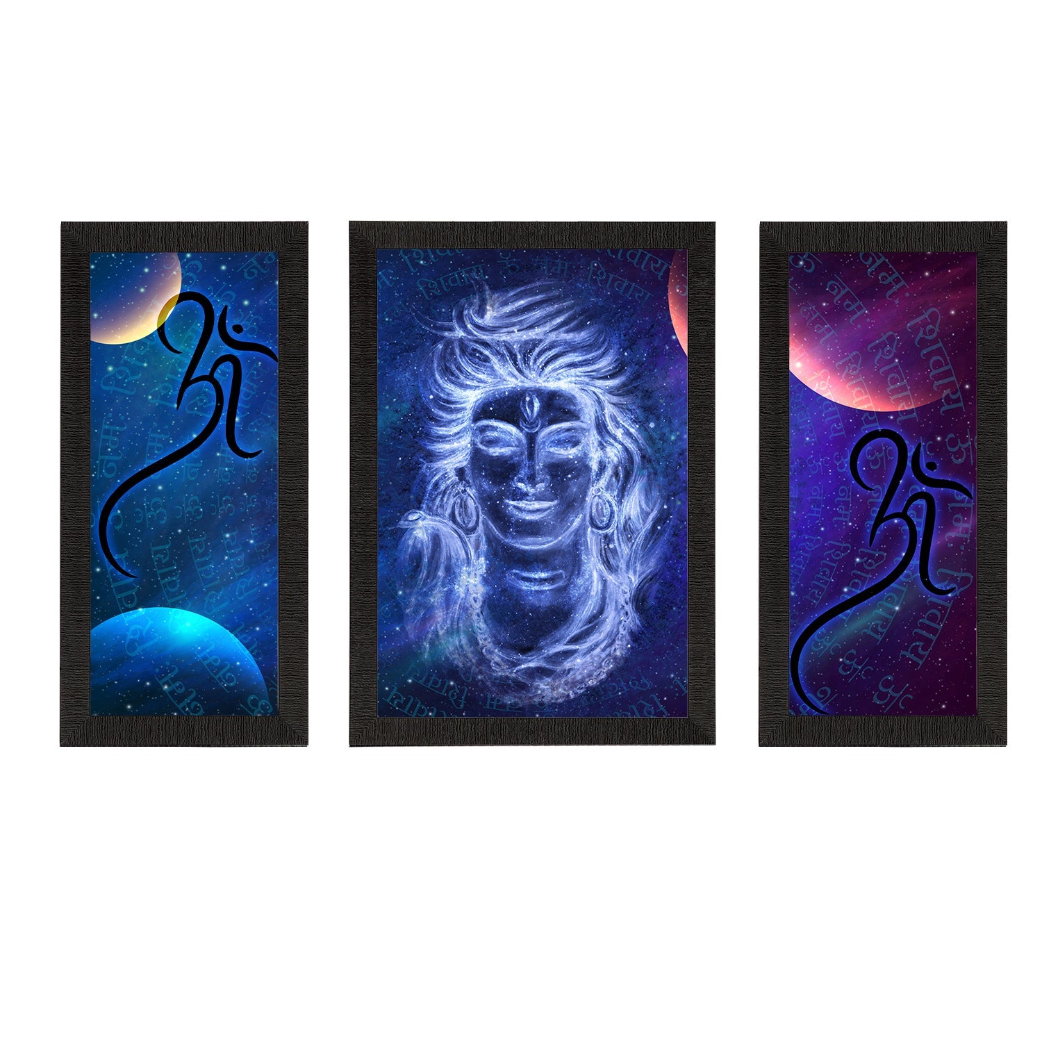 Set of 3 Lord Shiva Satin Matt Textured UV Art Painting Kafalo