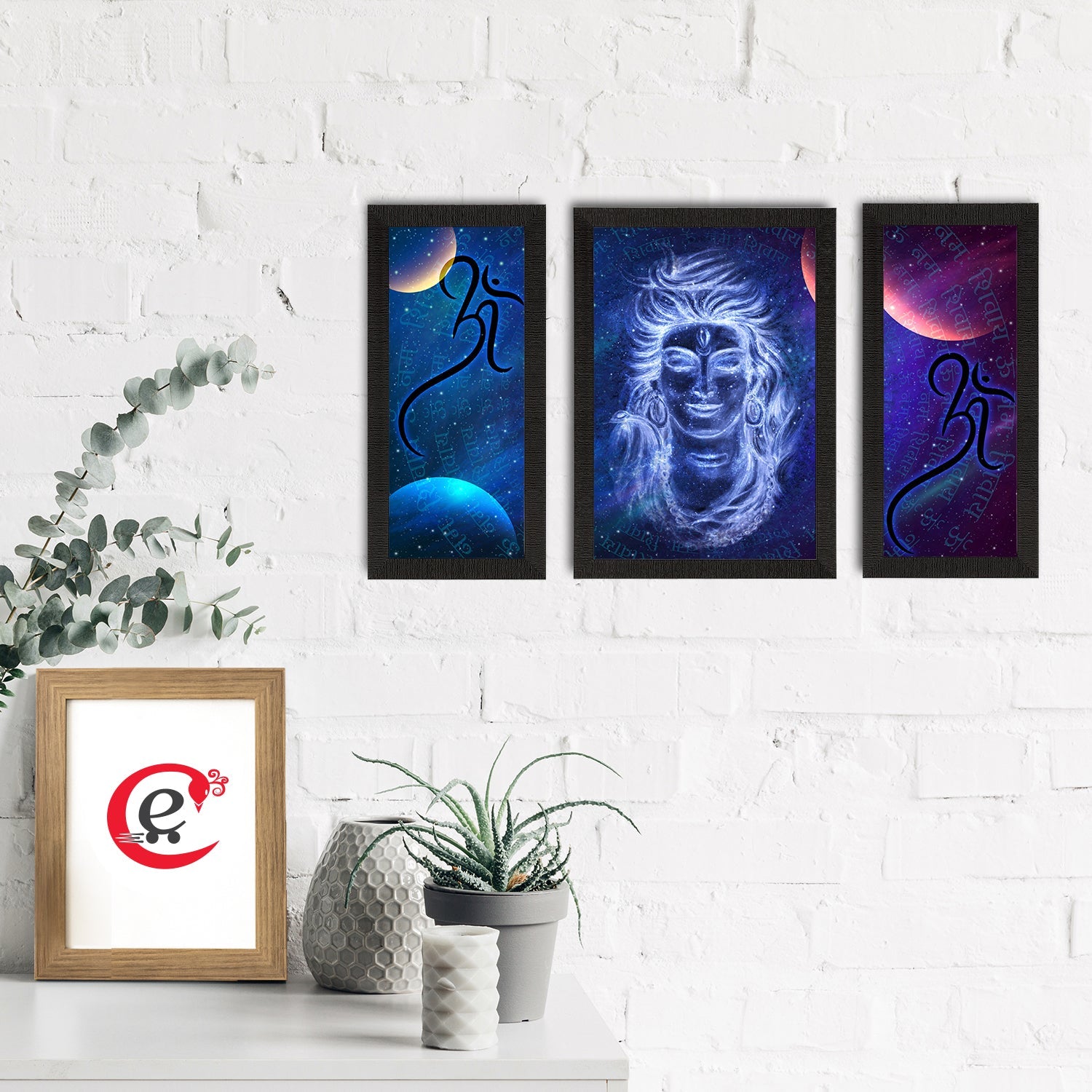 Set of 3 Lord Shiva Satin Matt Textured UV Art Painting Kafalo