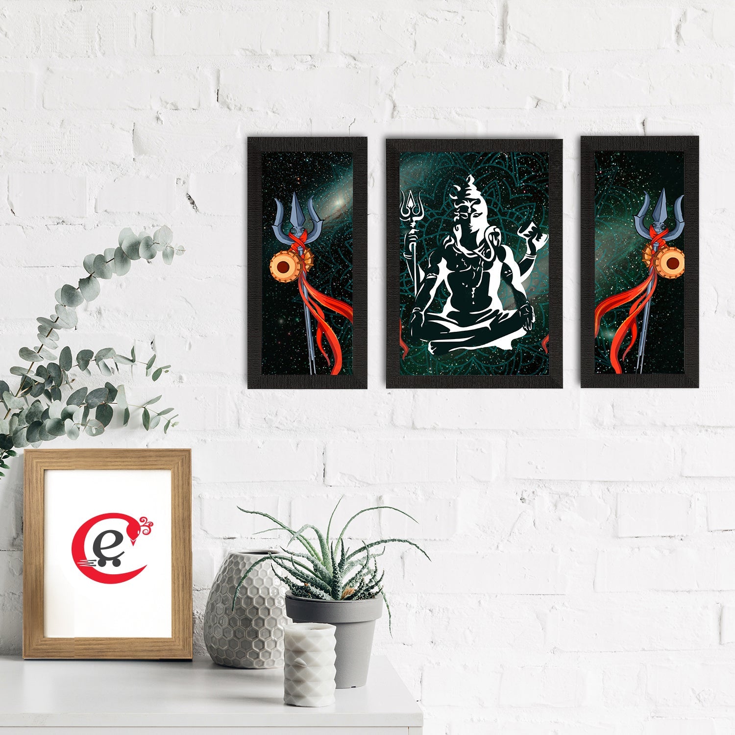Set of 3 Lord Shiva Satin Matt Textured UV Art Painting Kafalo
