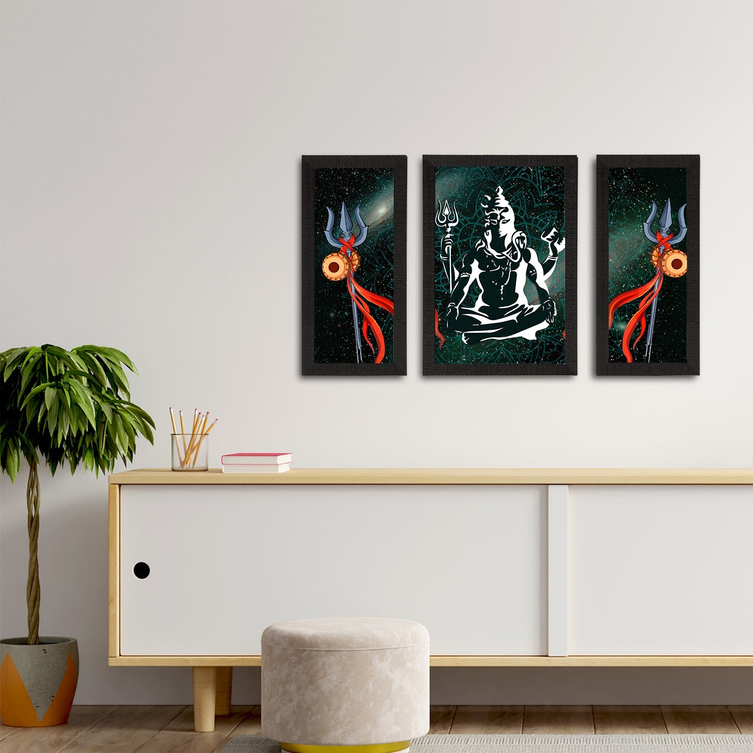 Set of 3 Lord Shiva Satin Matt Textured UV Art Painting Kafalo