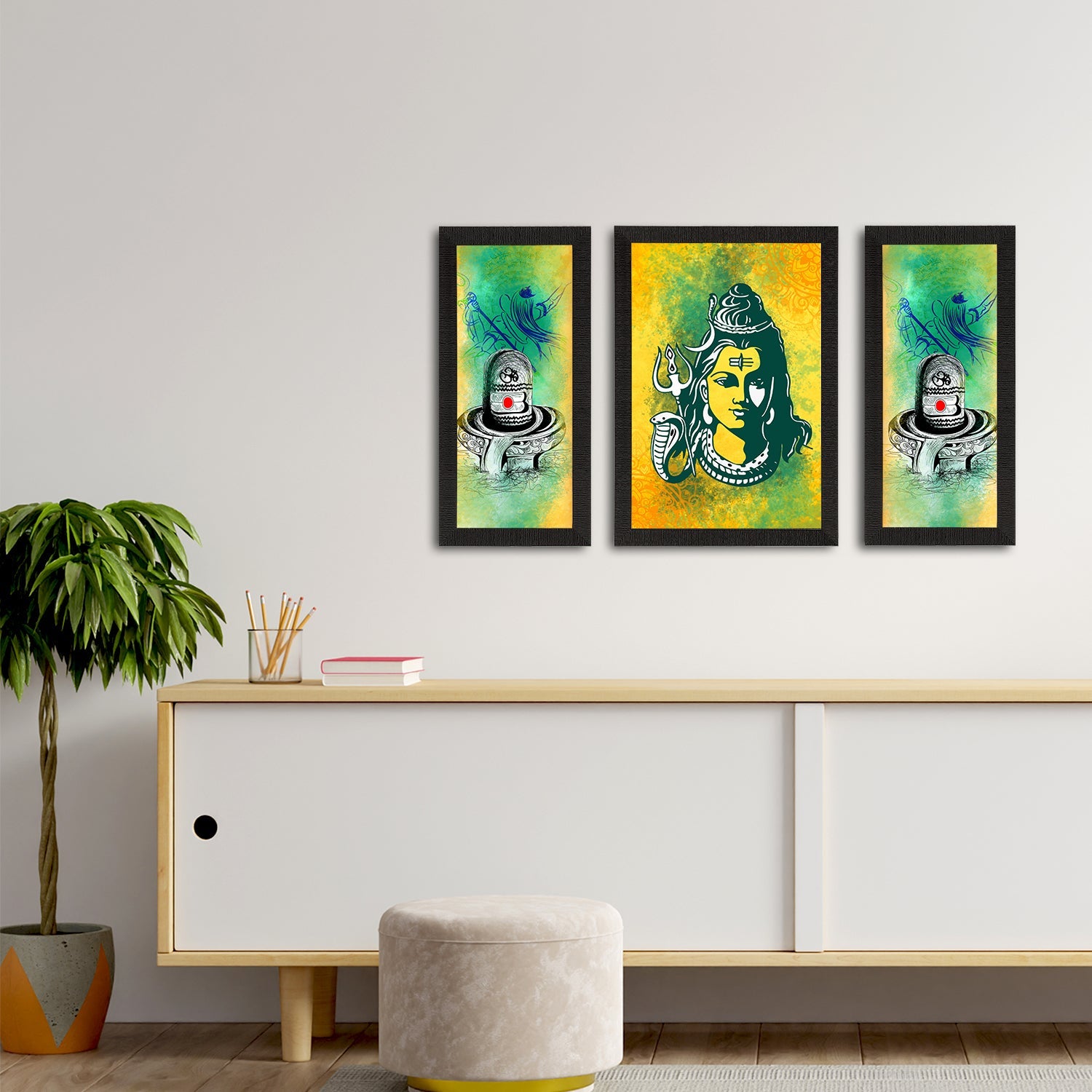 Set of 3 Lord Shiva Satin Matt Textured UV Art Painting Kafalo