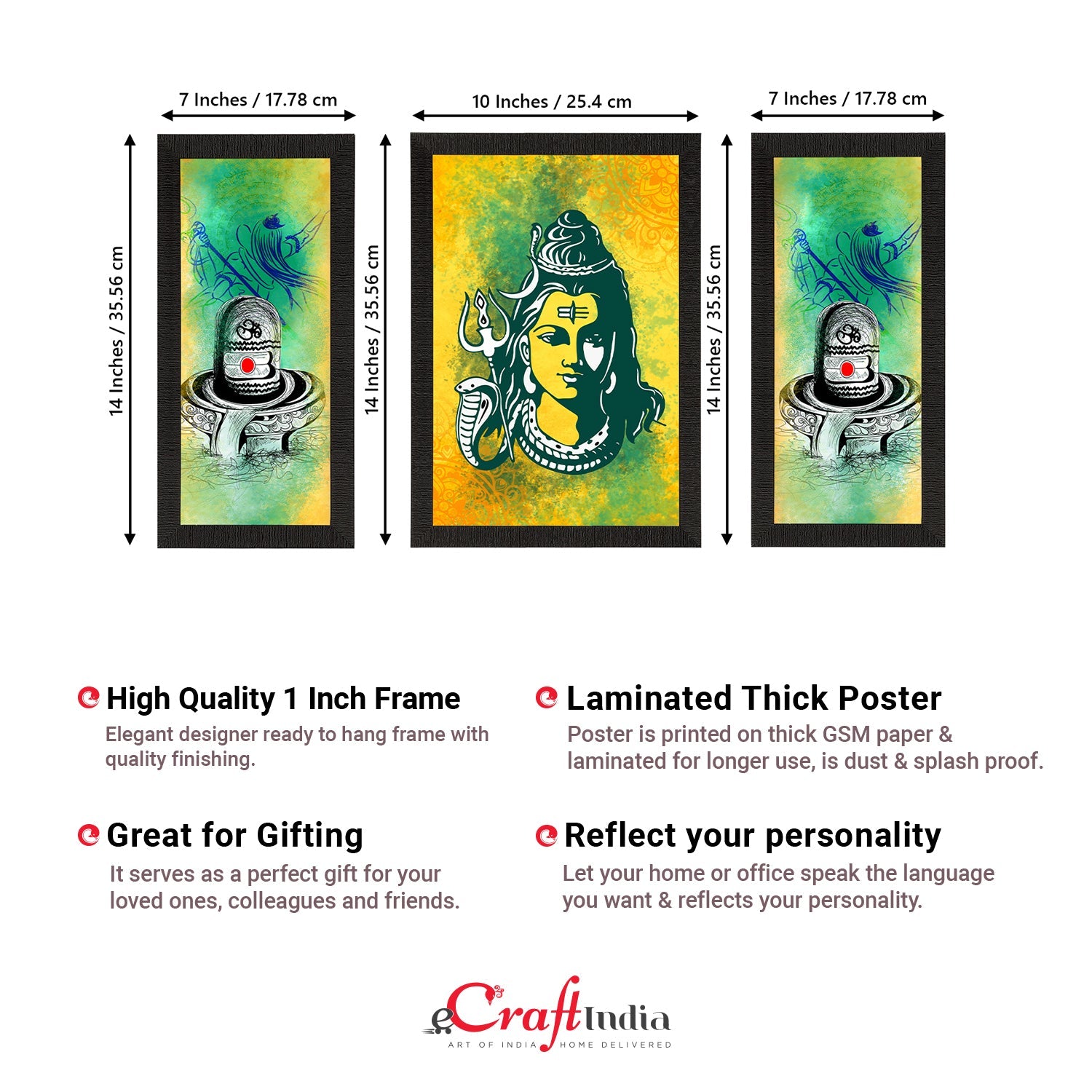 Set of 3 Lord Shiva Satin Matt Textured UV Art Painting Kafalo