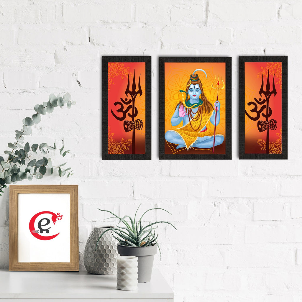 Set of 3 Lord Shiva Satin Matt Textured UV Art Painting Kafalo
