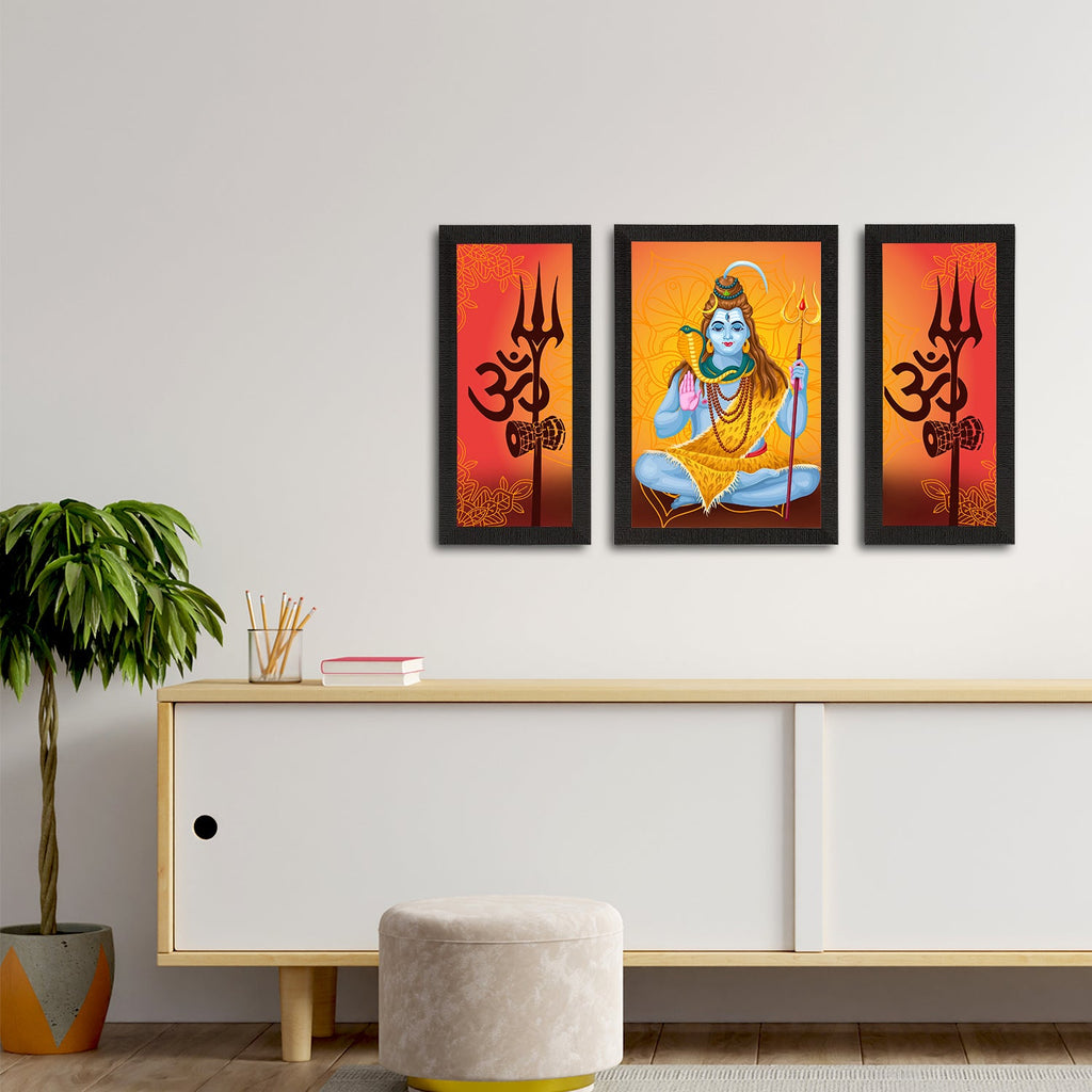 Set of 3 Lord Shiva Satin Matt Textured UV Art Painting Kafalo