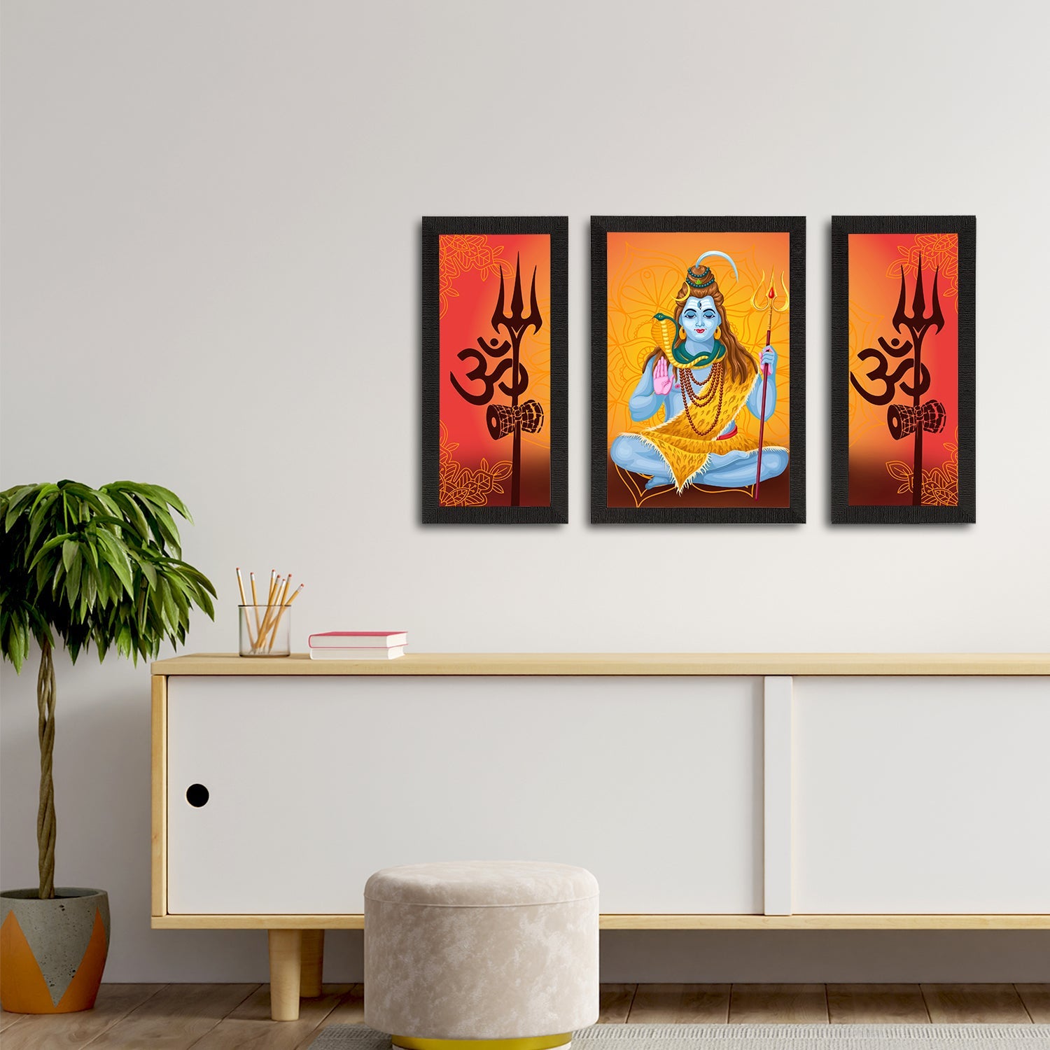 Set of 3 Lord Shiva Satin Matt Textured UV Art Painting Kafalo