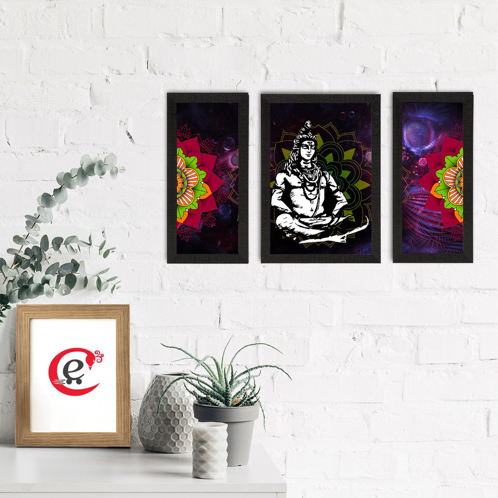 Set of 3 Lord Shiva Satin Matt Textured UV Art Painting Kafalo