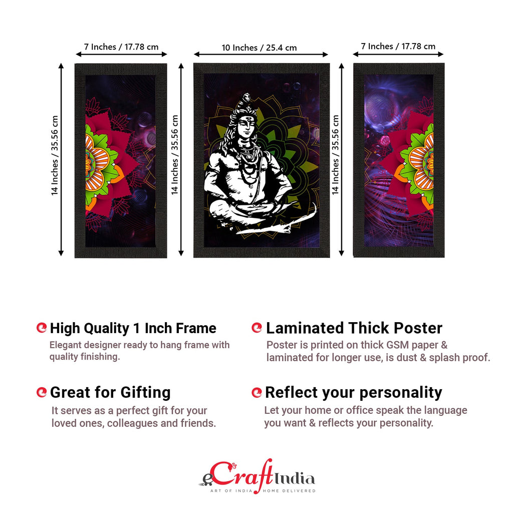 Set of 3 Lord Shiva Satin Matt Textured UV Art Painting Kafalo