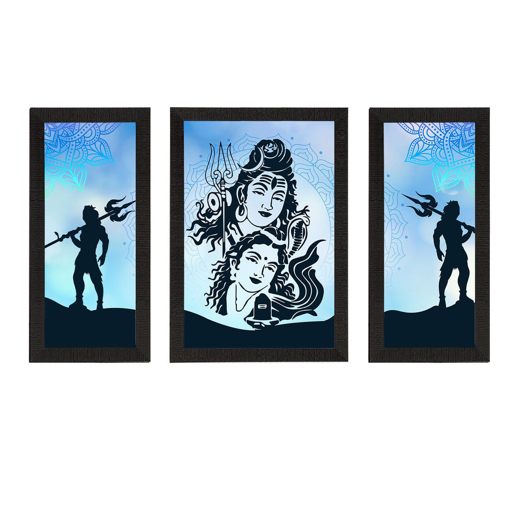 Set of 3 Lord Shiva Satin Matt Textured UV Art Painting Kafalo
