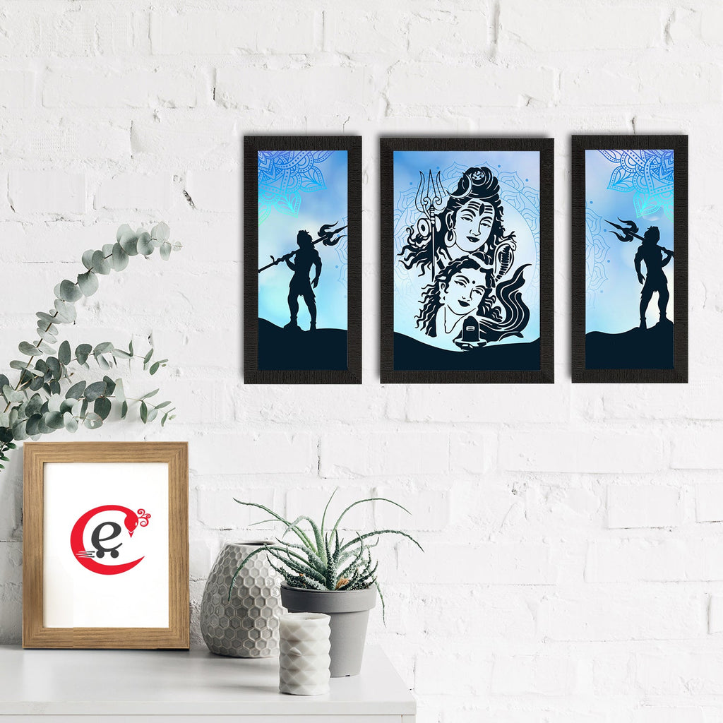 Set of 3 Lord Shiva Satin Matt Textured UV Art Painting Kafalo
