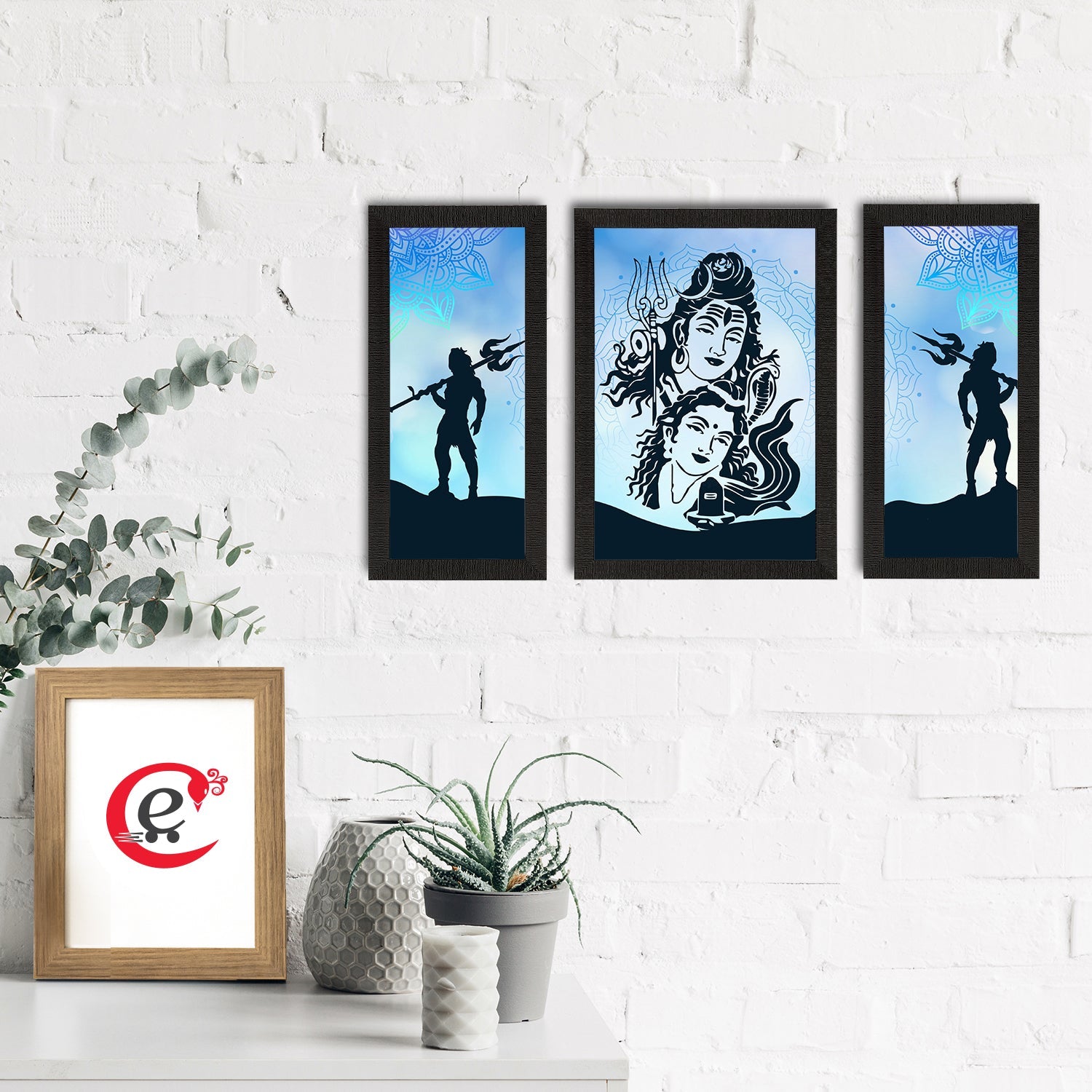 Set of 3 Lord Shiva Satin Matt Textured UV Art Painting Kafalo