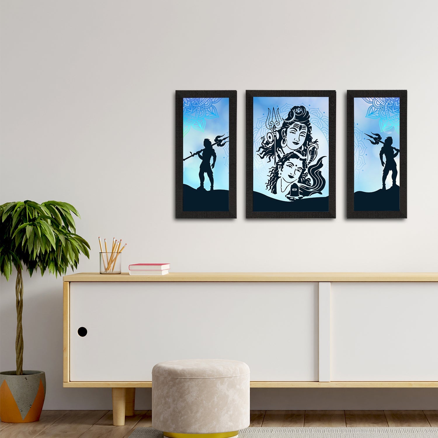 Set of 3 Lord Shiva Satin Matt Textured UV Art Painting Kafalo