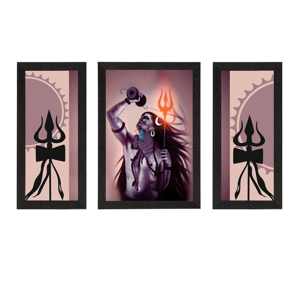 Set of 3 Lord Shiva Satin Matt Textured UV Art Painting Kafalo