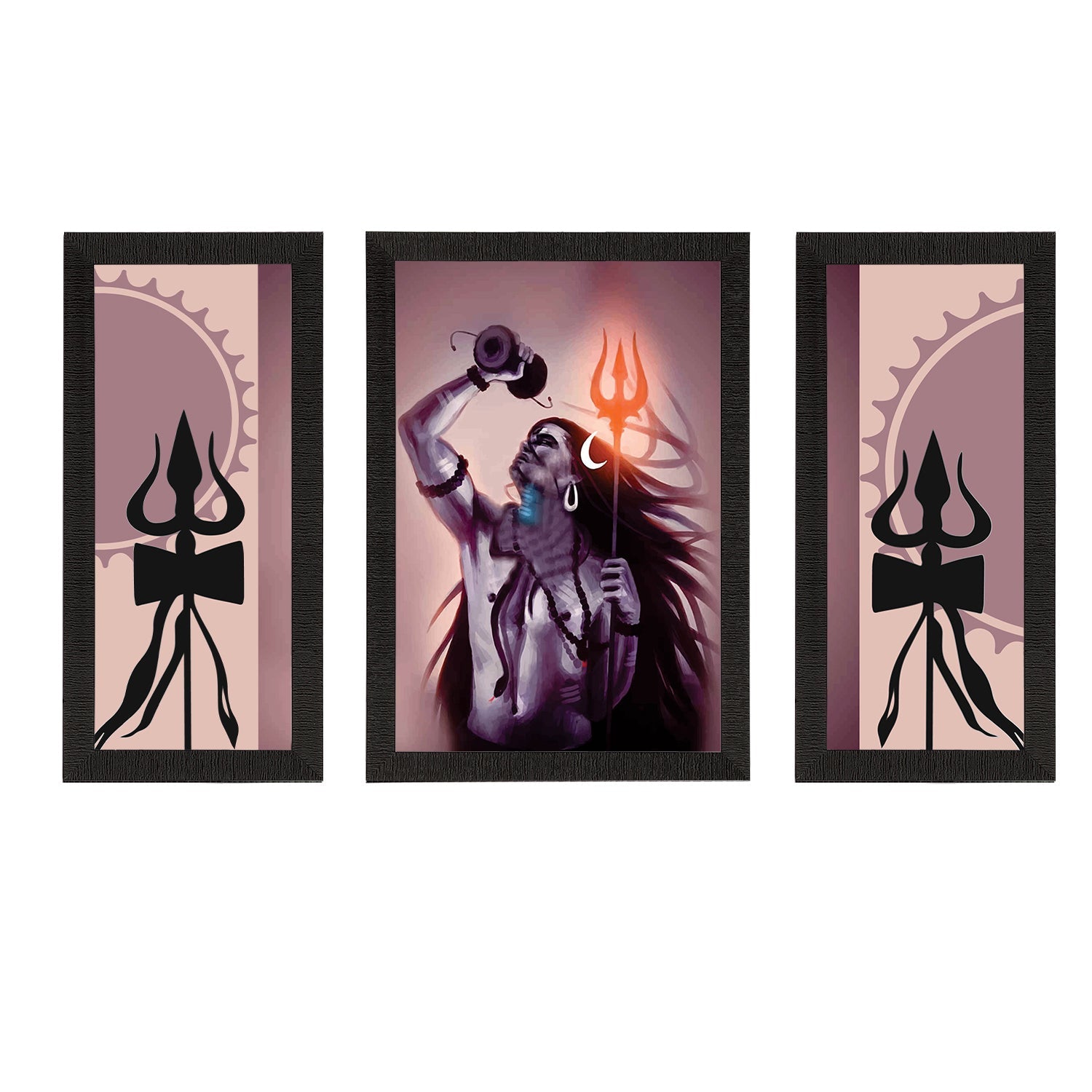 Set of 3 Lord Shiva Satin Matt Textured UV Art Painting Kafalo