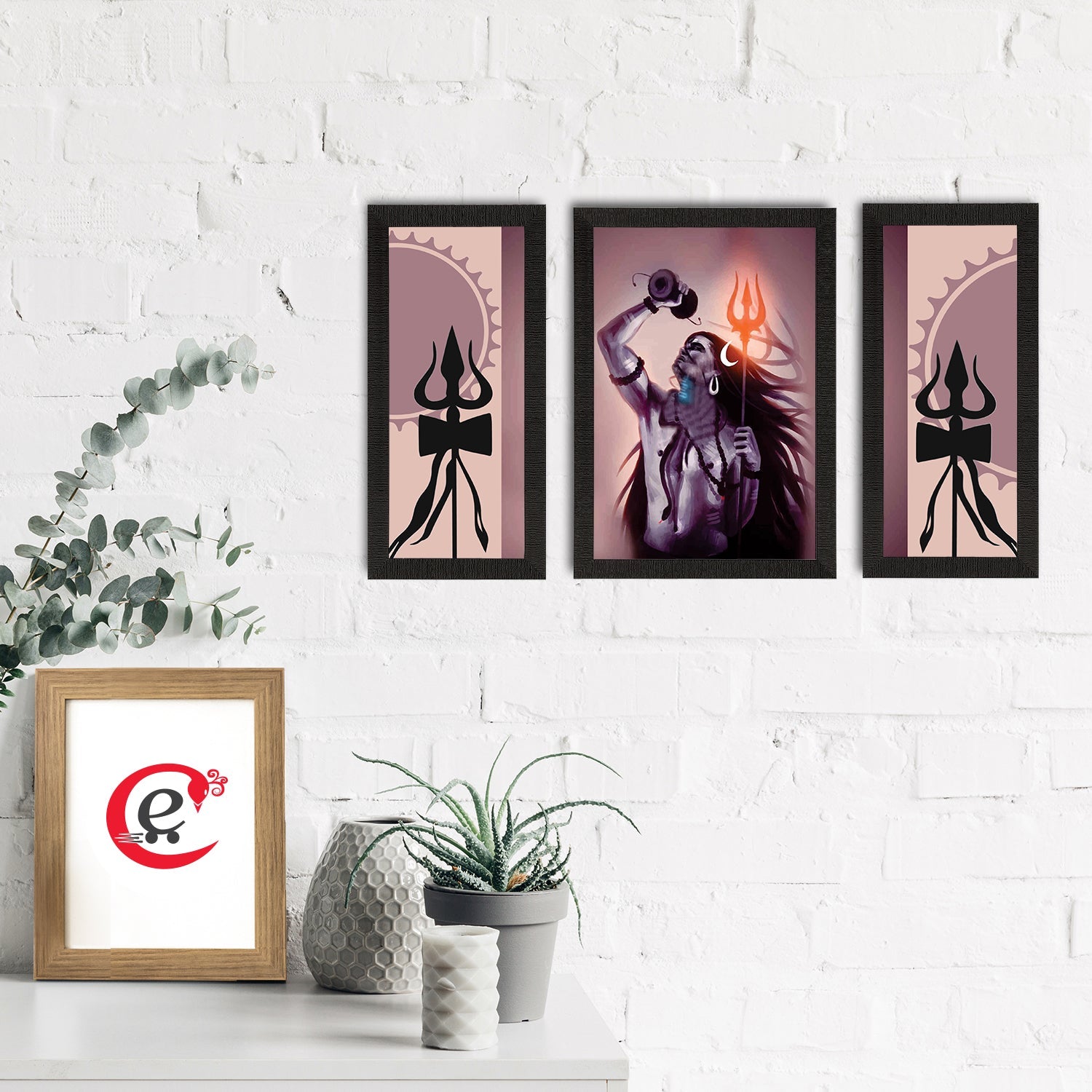Set of 3 Lord Shiva Satin Matt Textured UV Art Painting Kafalo