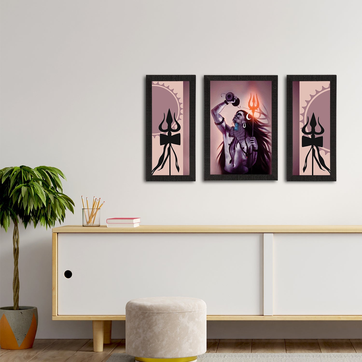 Set of 3 Lord Shiva Satin Matt Textured UV Art Painting Kafalo