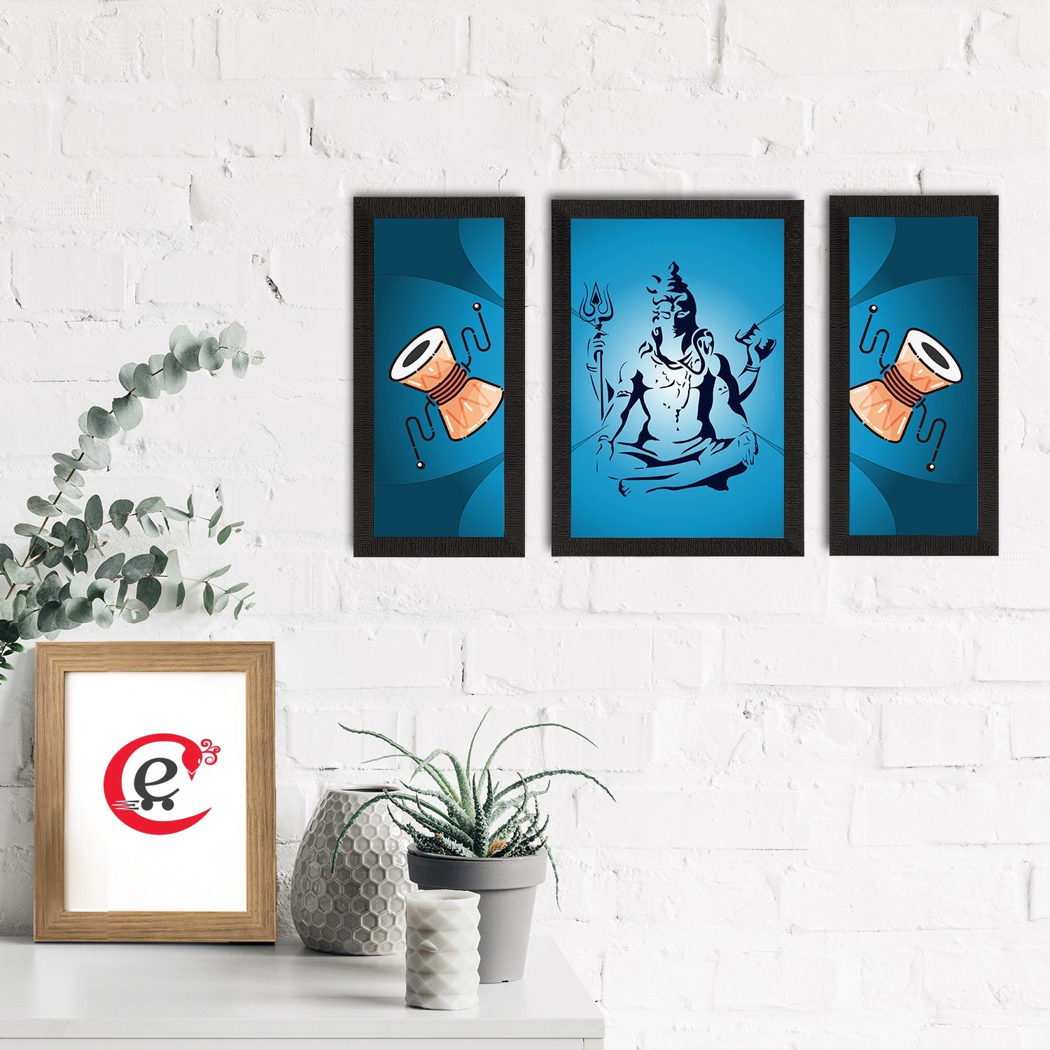 Set of 3 Lord Shiva Satin Matt Textured UV Art Painting Kafalo