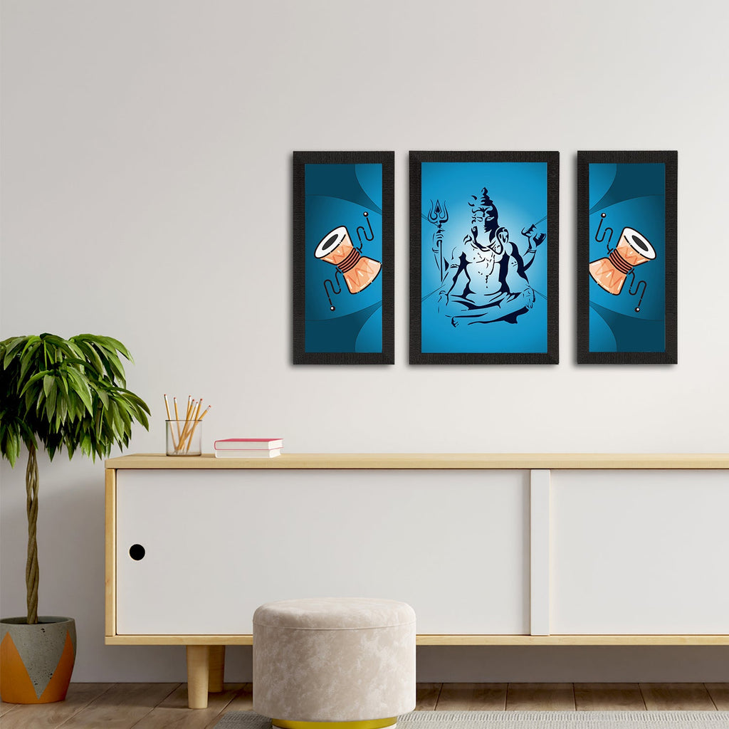 Set of 3 Lord Shiva Satin Matt Textured UV Art Painting Kafalo