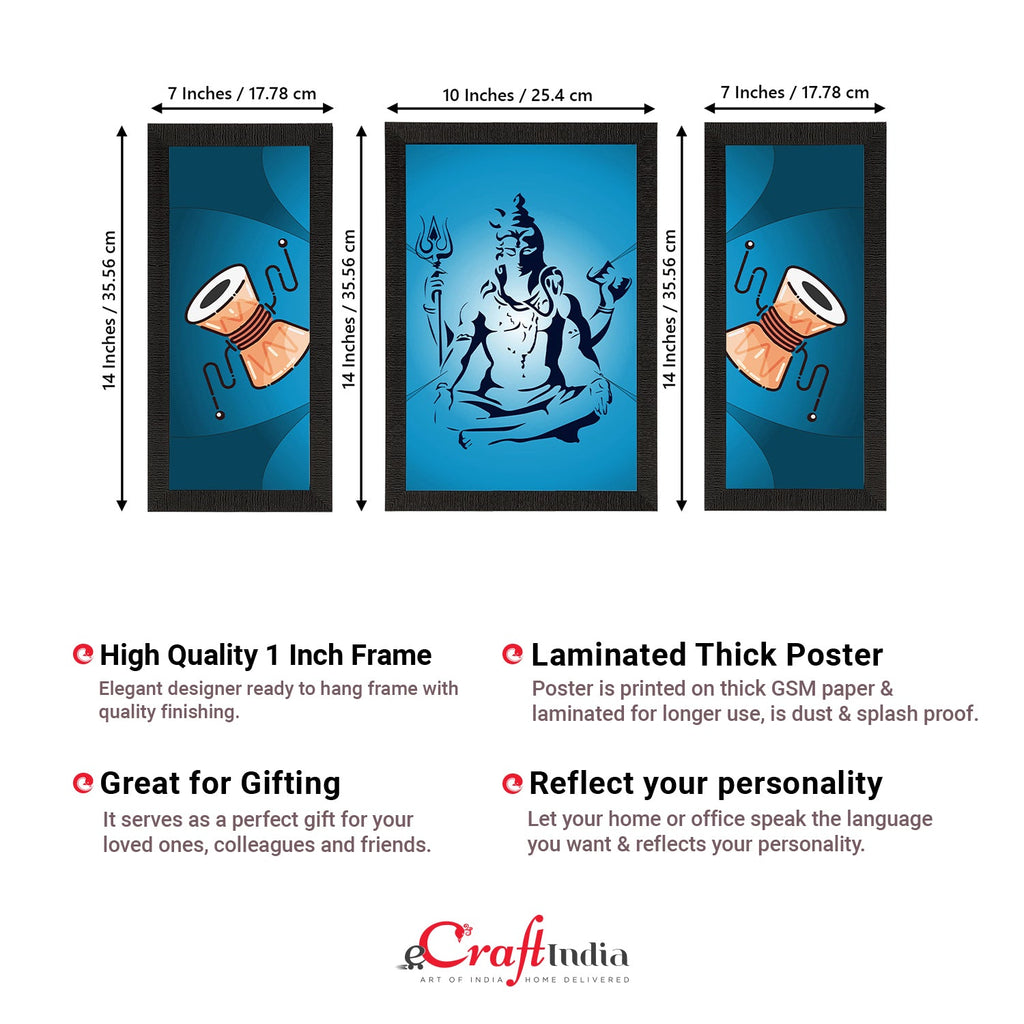 Set of 3 Lord Shiva Satin Matt Textured UV Art Painting Kafalo