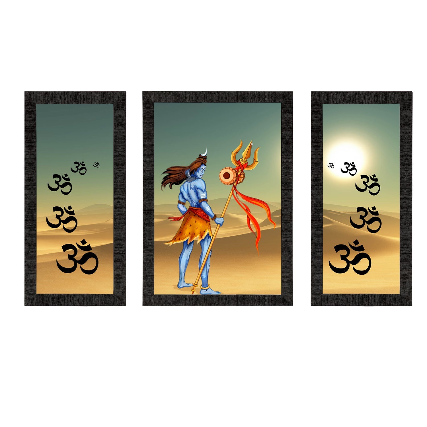Set of 3 Lord Shiva Satin Matt Textured UV Art Painting Kafalo