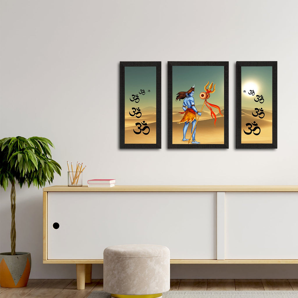 Set of 3 Lord Shiva Satin Matt Textured UV Art Painting Kafalo