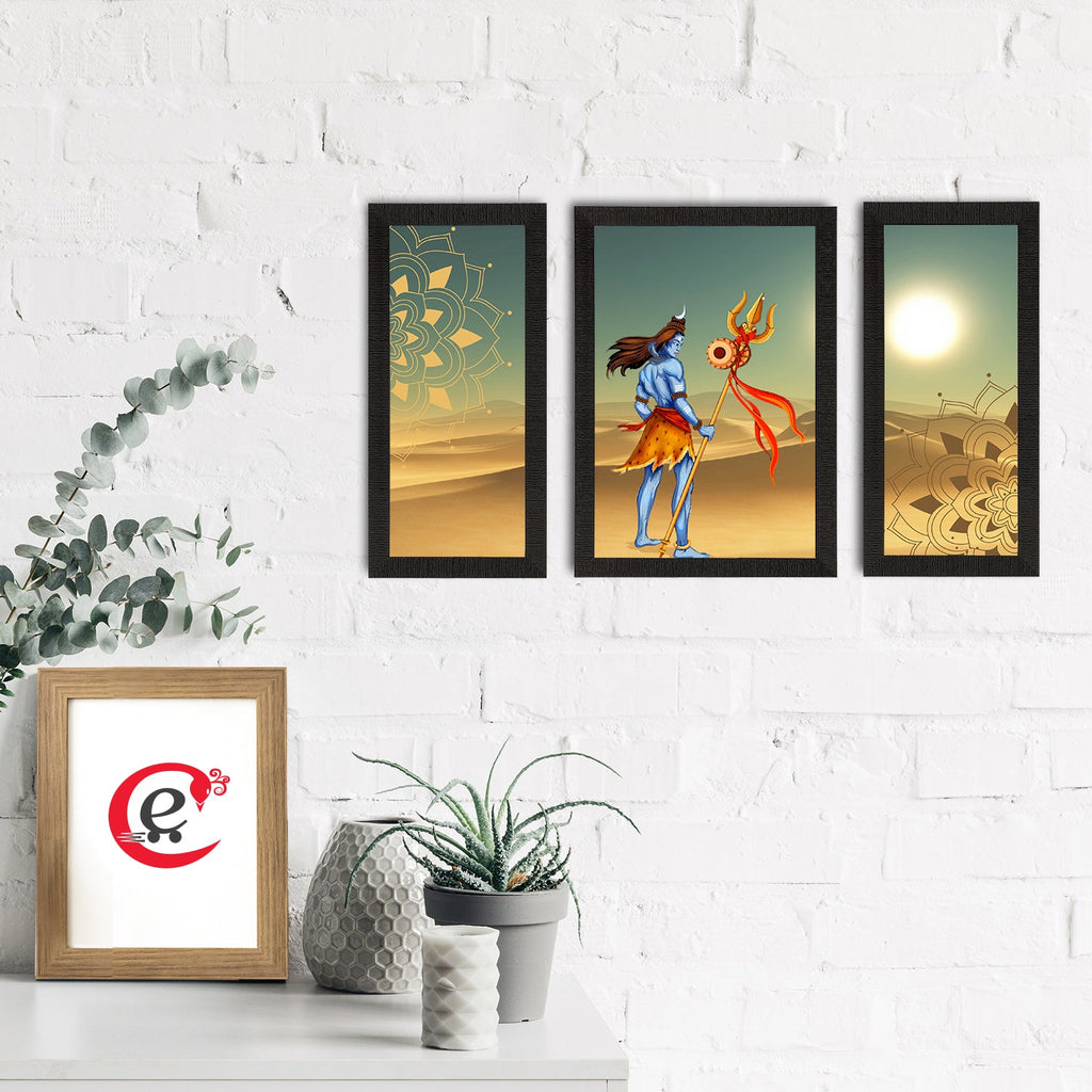 Set of 3 Lord Shiva Satin Matt Textured UV Art Painting Kafalo