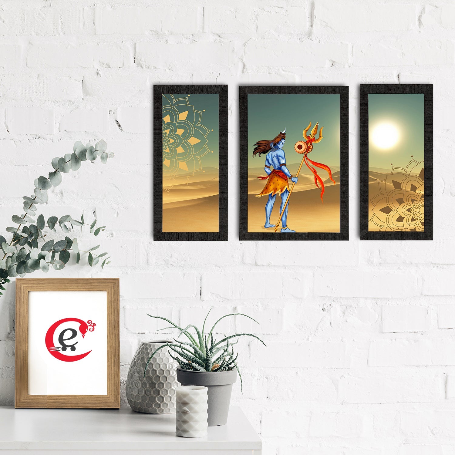 Set of 3 Lord Shiva Satin Matt Textured UV Art Painting Kafalo