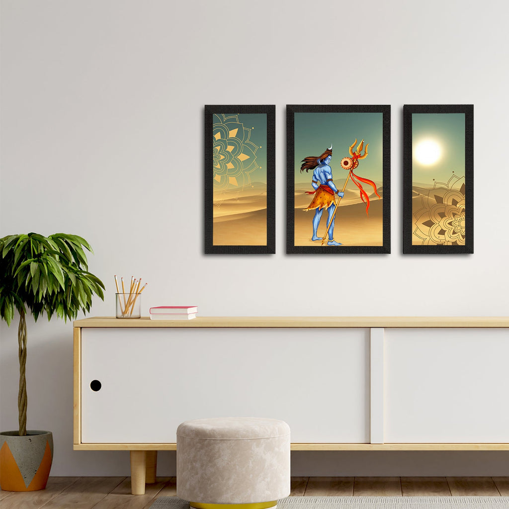 Set of 3 Lord Shiva Satin Matt Textured UV Art Painting Kafalo