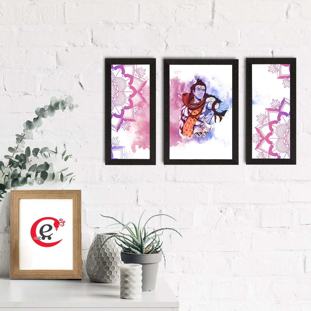 Set of 3 Lord Shiva Satin Matt Textured UV Art Painting Kafalo