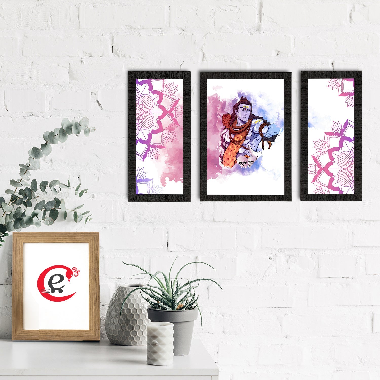 Set of 3 Lord Shiva Satin Matt Textured UV Art Painting Kafalo