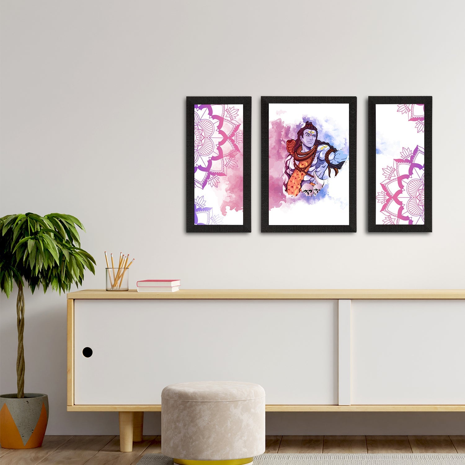 Set of 3 Lord Shiva Satin Matt Textured UV Art Painting Kafalo