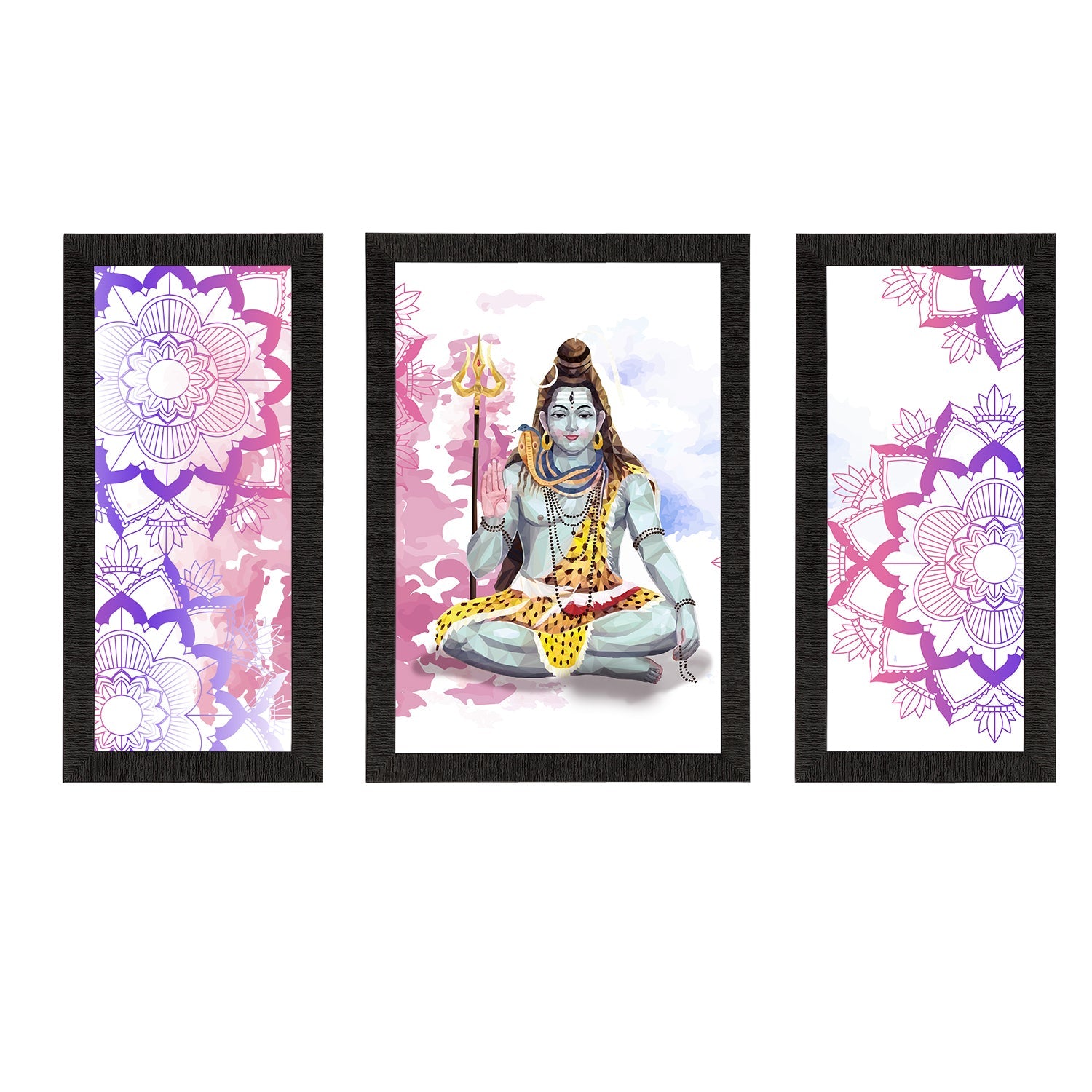 Set of 3 Lord Shiva Satin Matt Textured UV Art Painting Kafalo