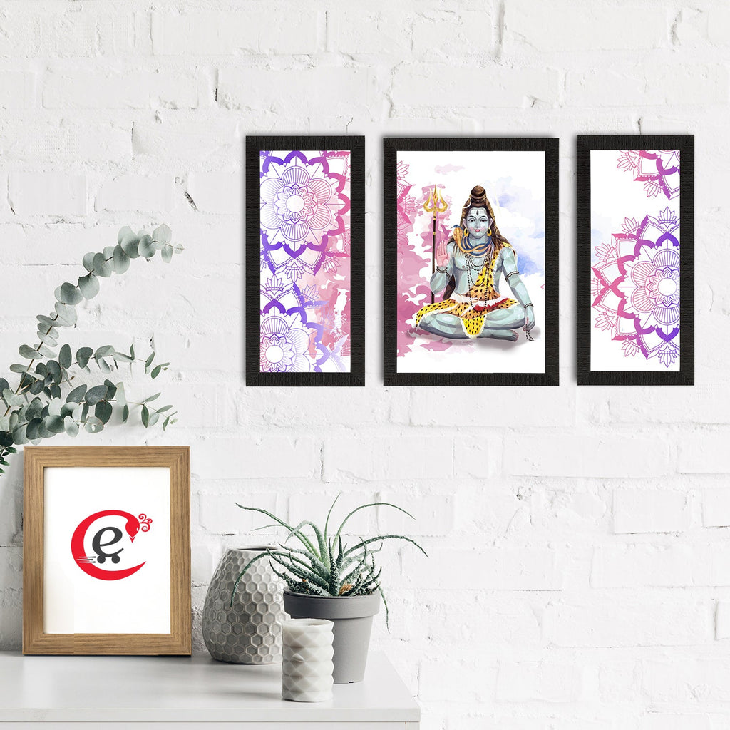 Set of 3 Lord Shiva Satin Matt Textured UV Art Painting Kafalo