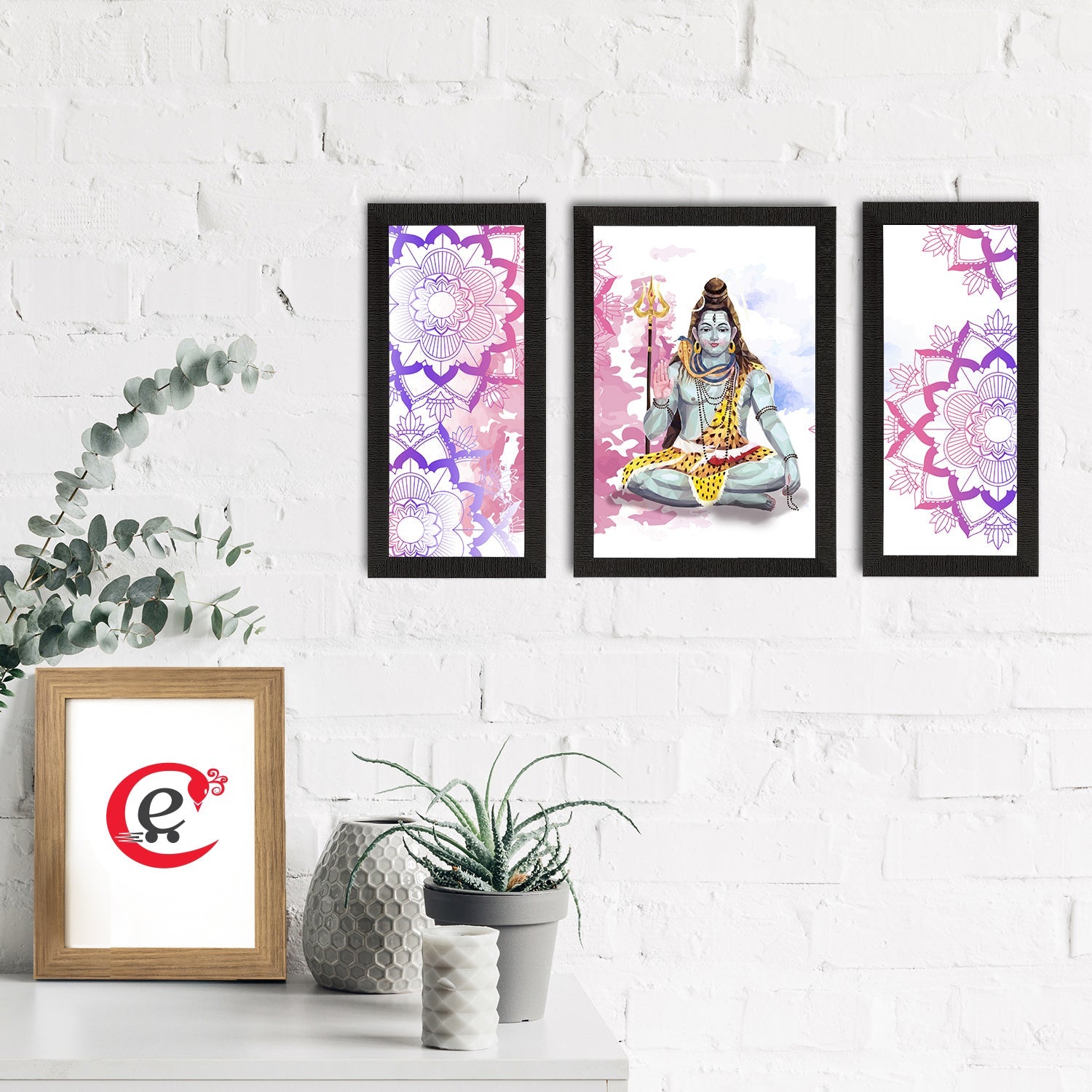 Set of 3 Lord Shiva Satin Matt Textured UV Art Painting Kafalo