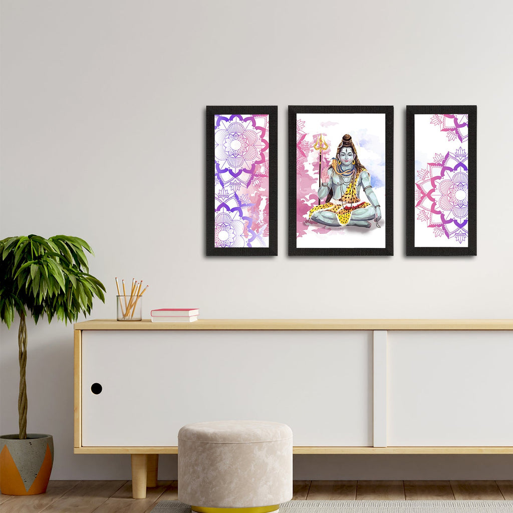 Set of 3 Lord Shiva Satin Matt Textured UV Art Painting Kafalo
