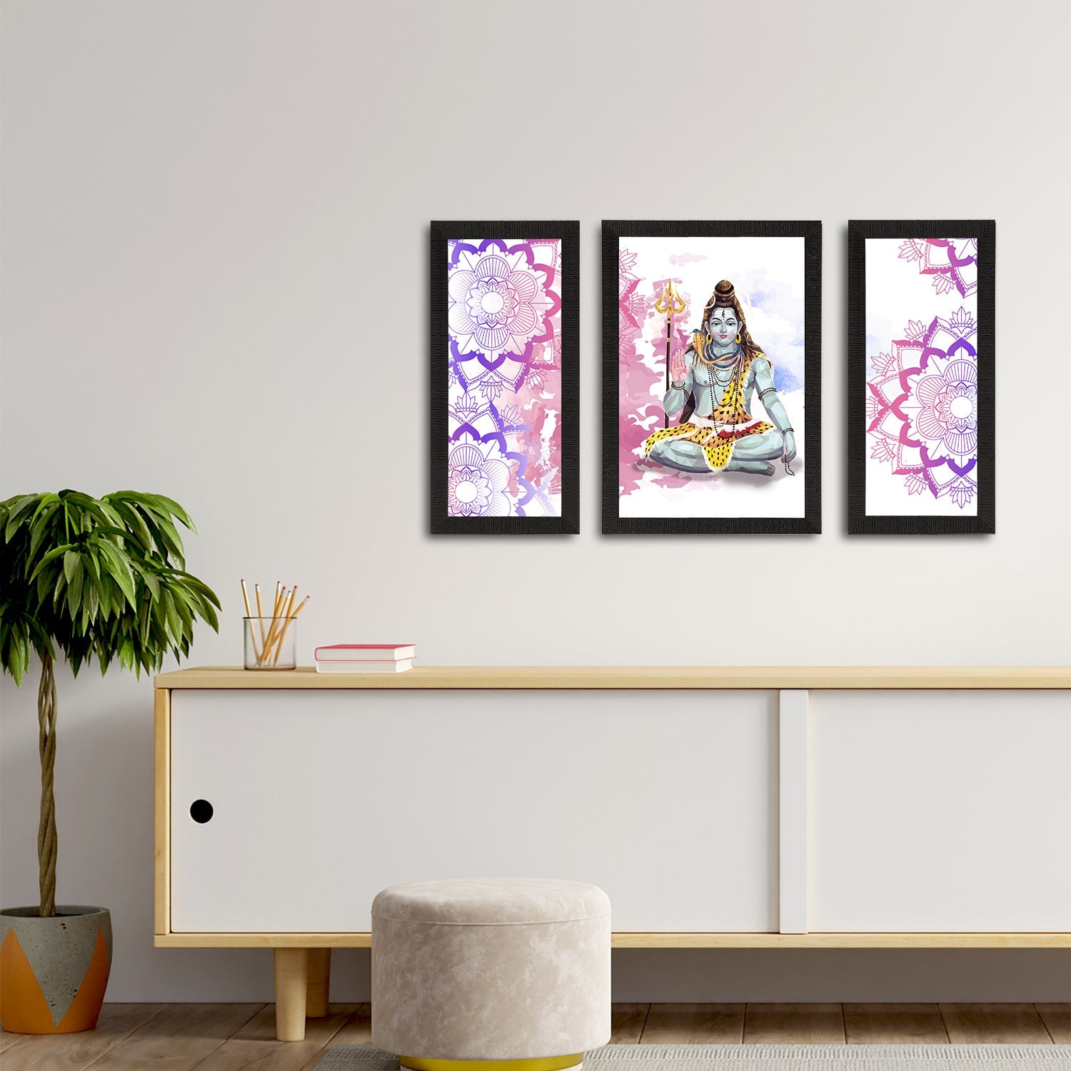 Set of 3 Lord Shiva Satin Matt Textured UV Art Painting Kafalo
