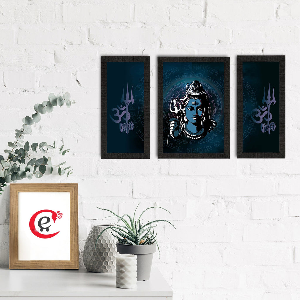 Set of 3 Lord Shiva Satin Matt Textured UV Art Painting Kafalo